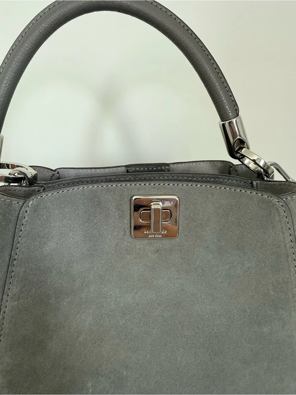 Kate Spade Gray Suede Top Handle Crossbody Satchel + Dust Bag